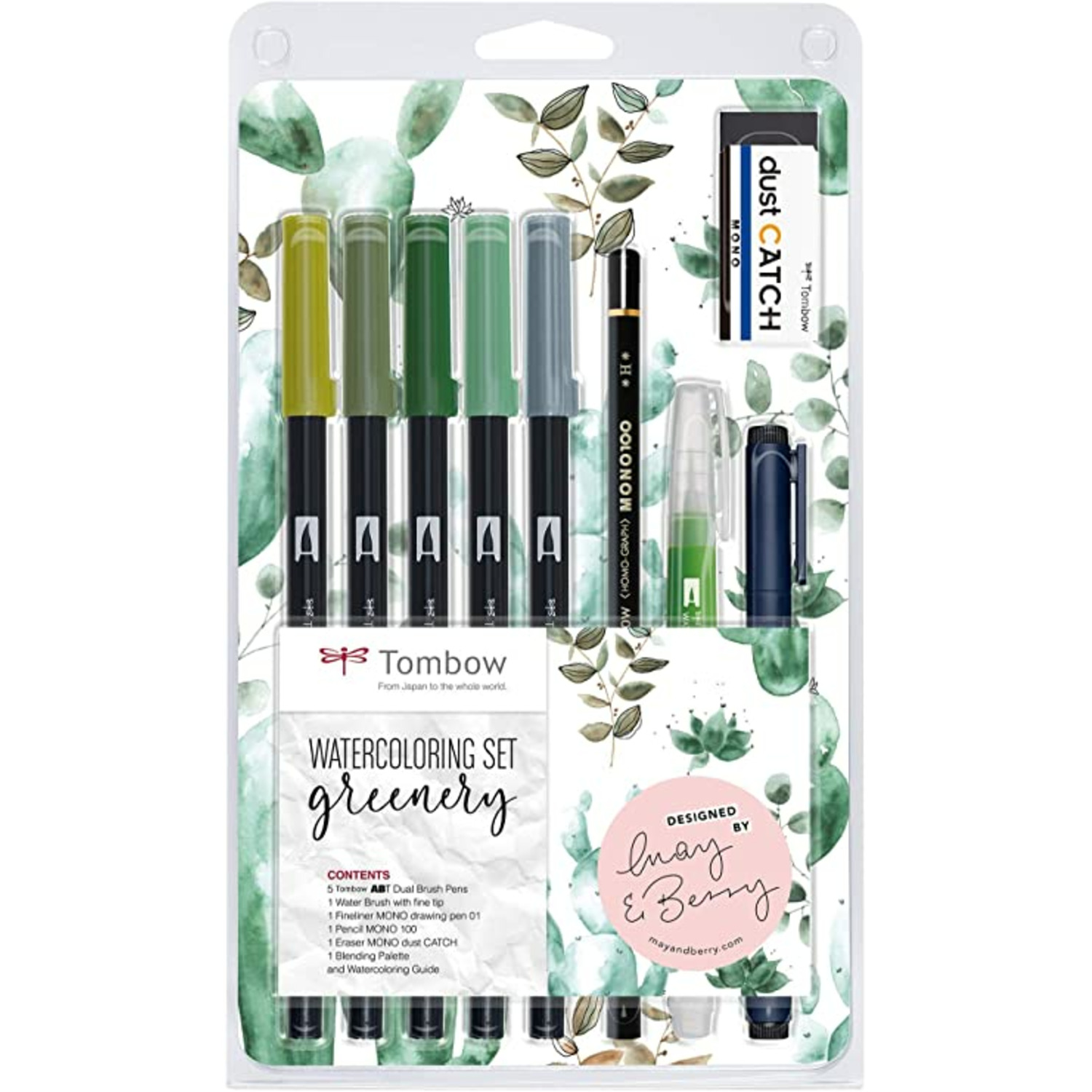 Tombow dual brush pen - watercolouring set greenery