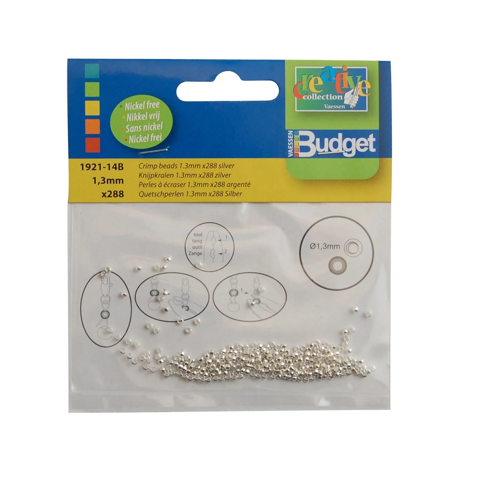 Vaessen Creative - Knijpkralen 13mm 288pcs Zilver