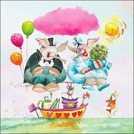 Wenskaart blic Marius van Dokkum - Huwelijksbootje - 12 x 12