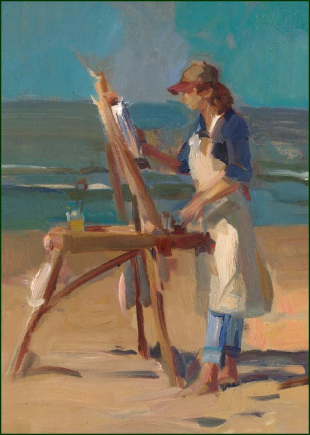 Wenskaart -Hans Versfelt, schilder aan zee