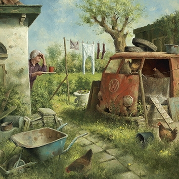 Wenskaart Marius van Dokkum - Kippenhok - 10x10