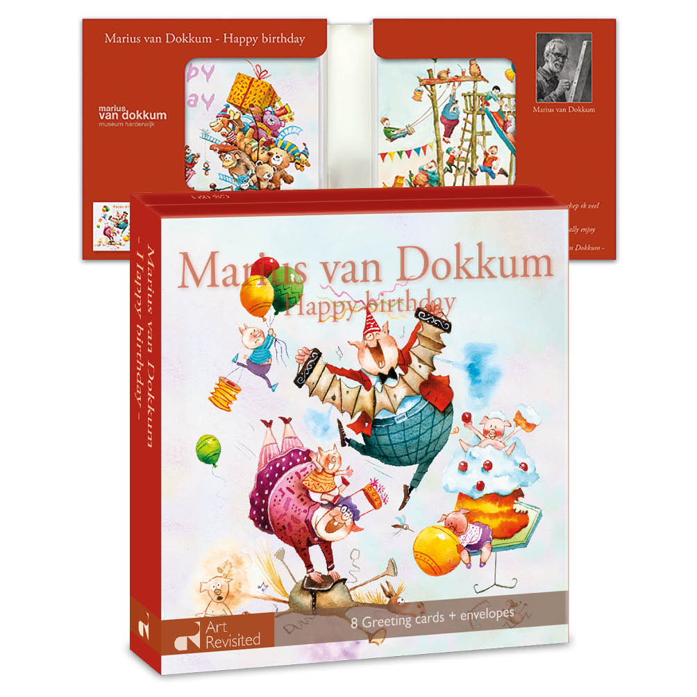 Wenskaartenset 8 kaarten - Marius van Dokkum – Happy Birthday