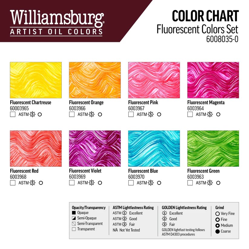 Williamsburg artist oil color - set fluorescent colors 8x22ml