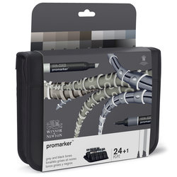 Winsor & Newton promarker – set 24 grey & black tones wallet