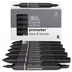 Winsor & Newton promarker - set 6 black & blender