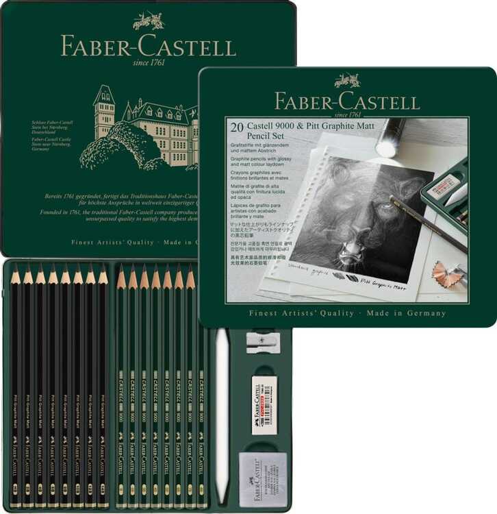 Faber-Castell grafiet 9000 & Pitt matt grafiet - set 20