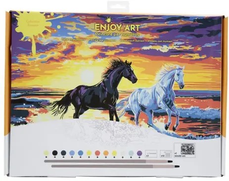 Enjoy art schilder op nummer - paarden bij zonsondergang