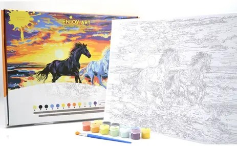 Enjoy art schilder op nummer - paarden bij zonsondergang