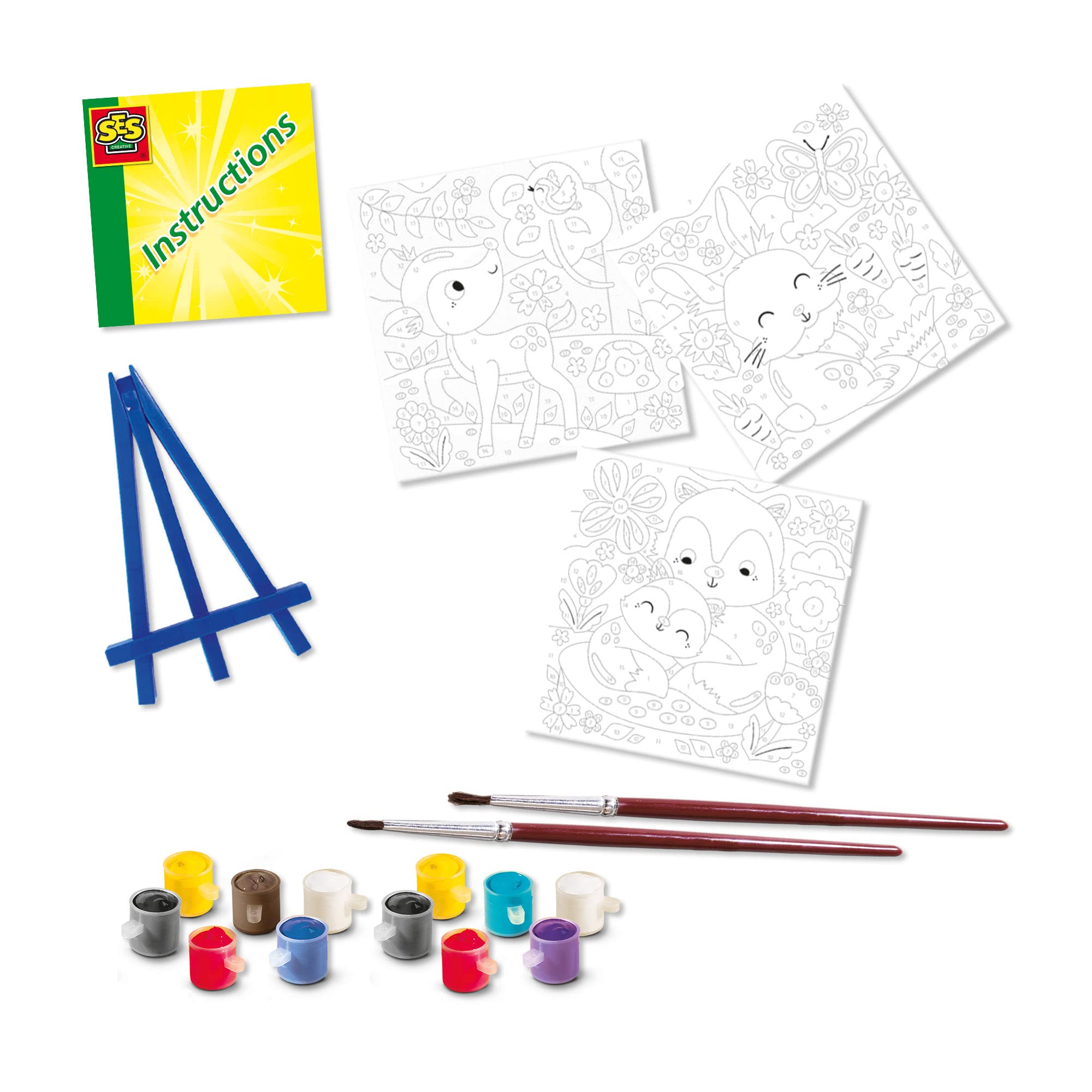 SES schilderen op nummer canvas - 3x bosdieren