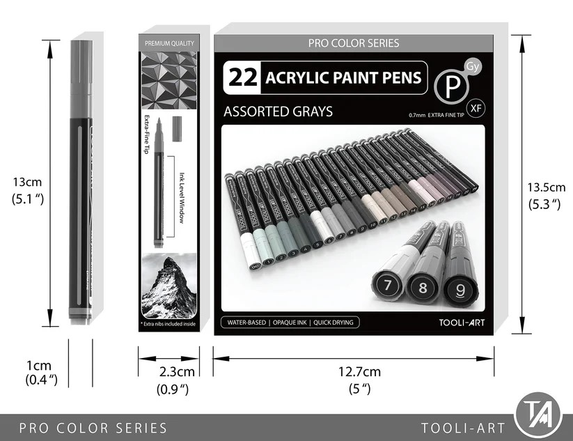 Tooli-art acrylstiften - set 22 grijs