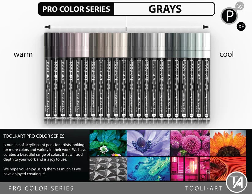 Tooli-art acrylstiften - set 22 grijs