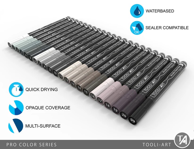 Tooli-art acrylstiften - set 22 grijs