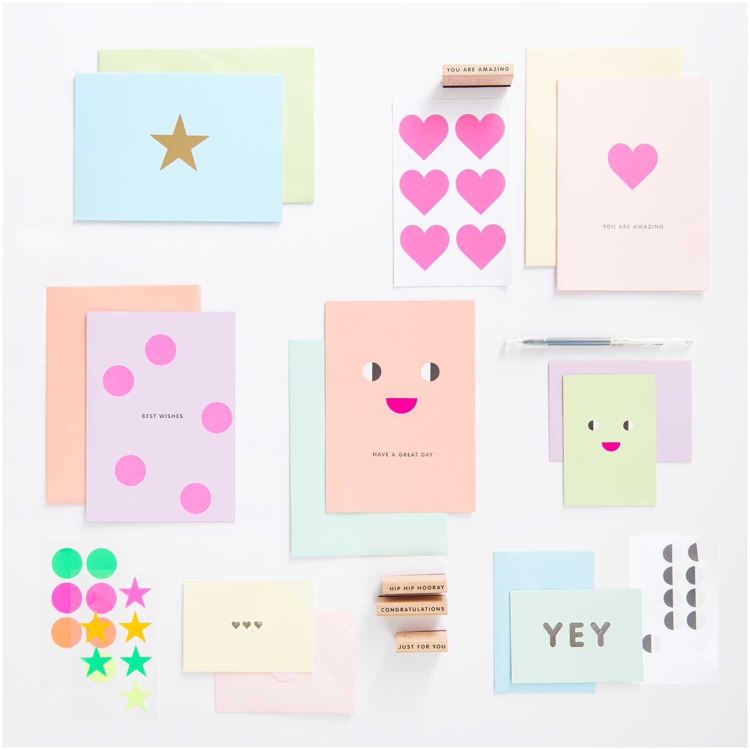 Set kaartjes en enveloppen - pastel- 28 delig