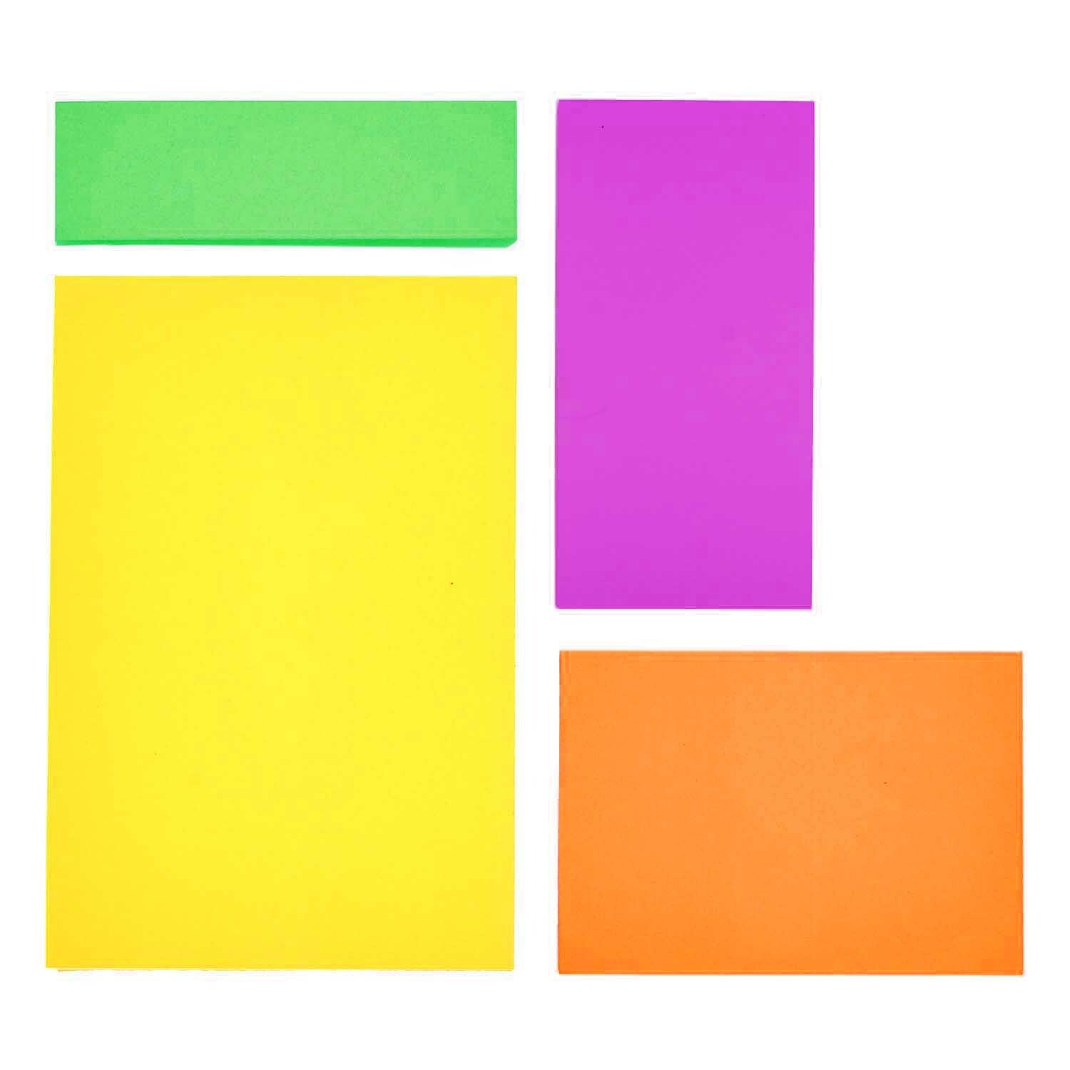 Sticky notes in 4 kleuren en maten - neon mix - 4x100 vellen