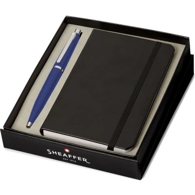 Sheaffer Balpen Giftset VFM G9400 neon blauw nickle plated met A6 notebook