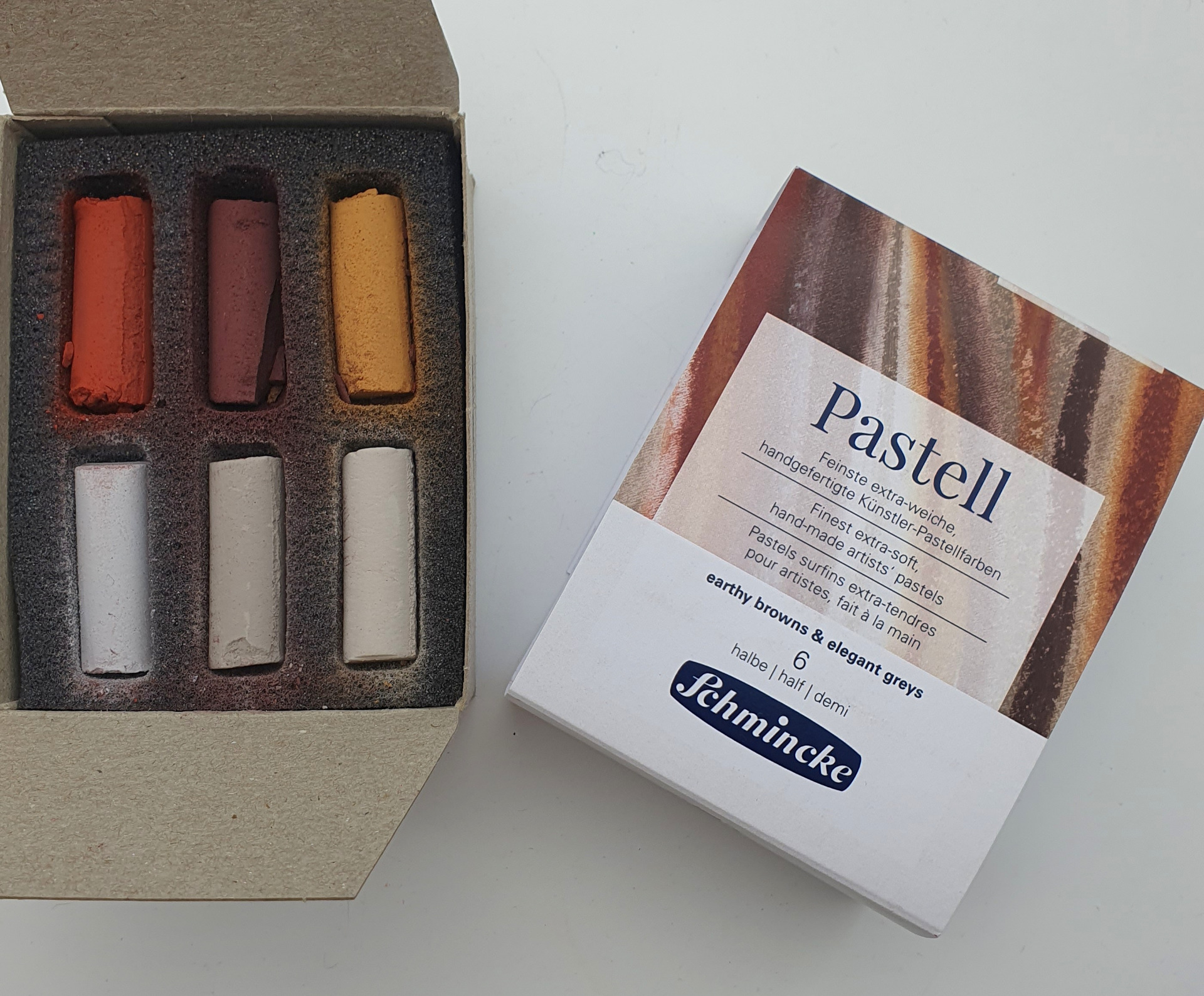 Schminke pastelkrijt - set 6 halve - earthy browns & elegant greys