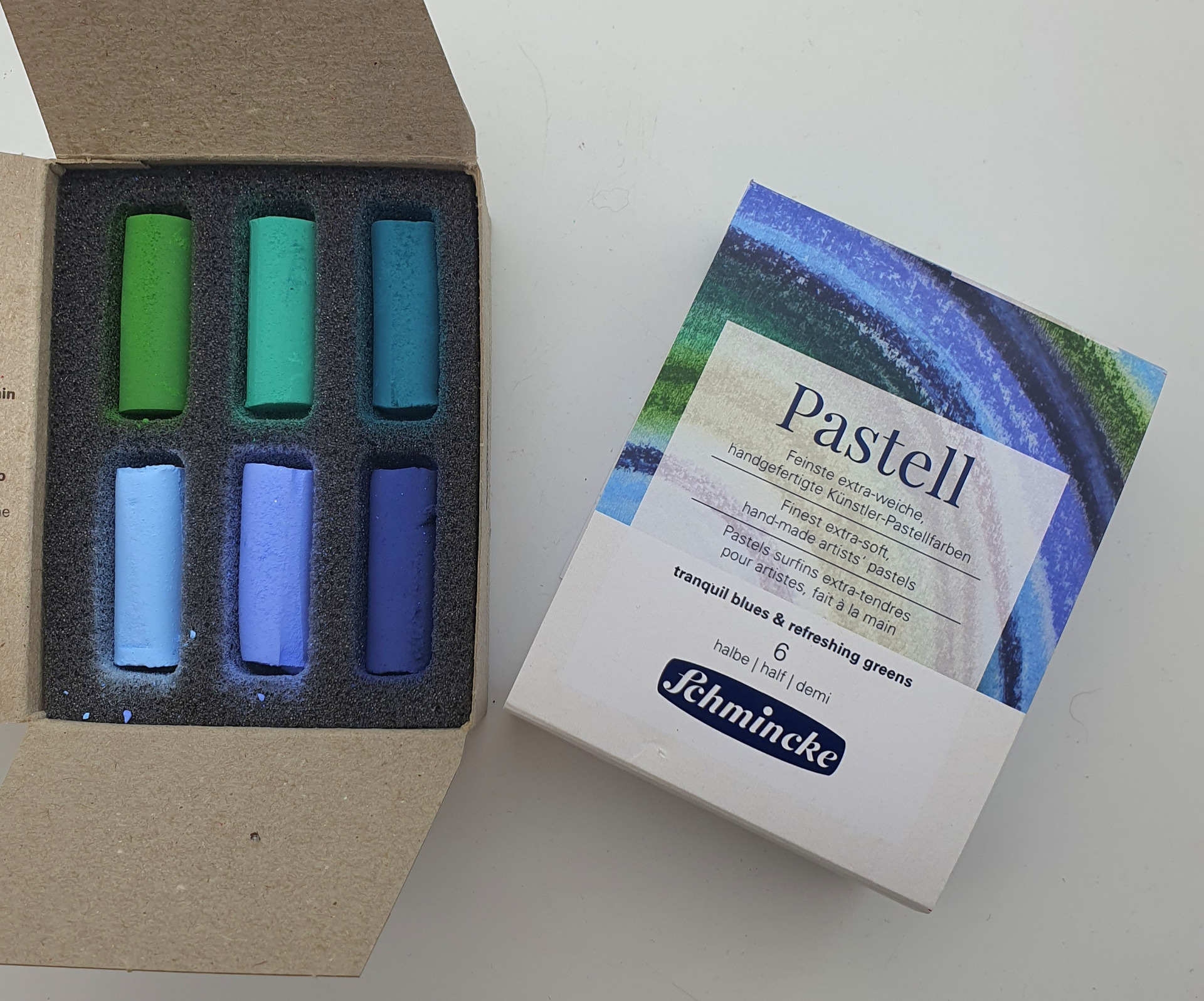 Schminke pastelkrijt - set 6 halve - tranquil blues & refreshing greens