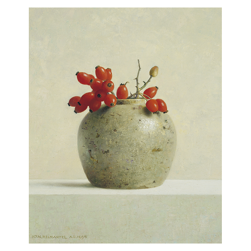 Wenskaart Henk Helmantel - Gemberpot met rozenbotels - 10x10
