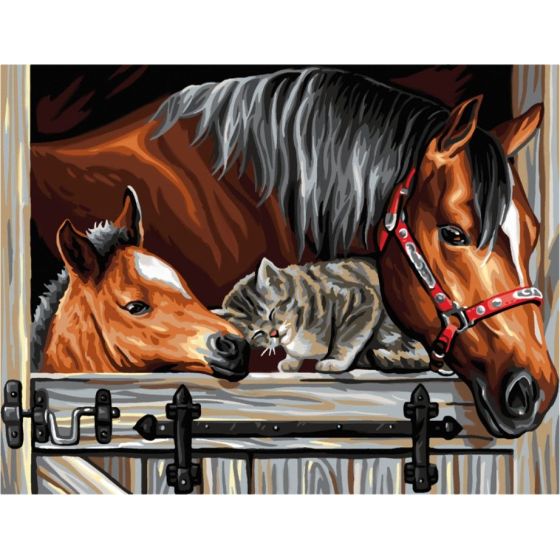 Enjoy art schilder op nummer - paarden en kat