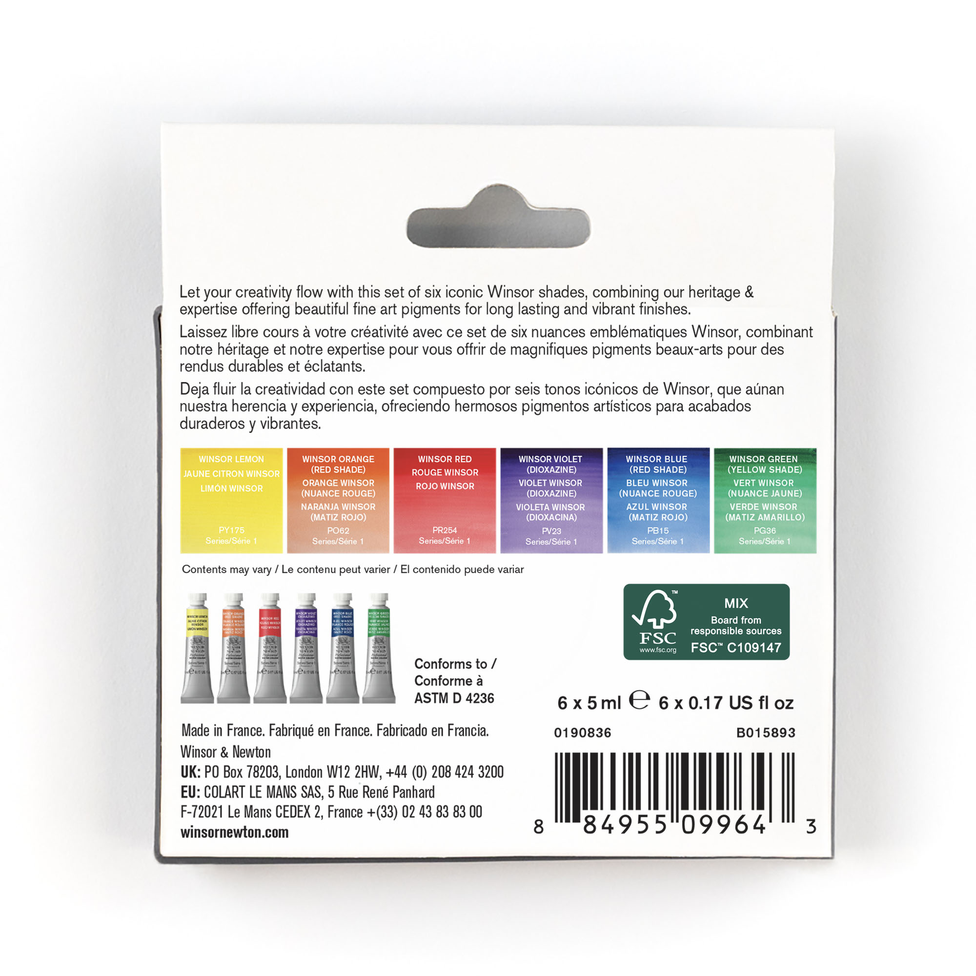 Winsor & Newton PWC – set 6 x 5ml tubes winsor colours set